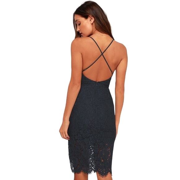 Lulus Flirting with Desire Bodycon Navy Blue Lace Fringe Dress NWT Size XL - Picture 5 of 13